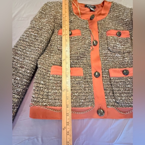 Etcetera by Carlisle Gold Chain Brown/Orange Tweed Jacket Size 10/Medium $425 - Picture 5 of 12